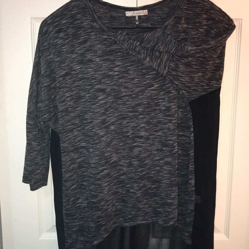Heather Gray and sheer Black hi-lo top